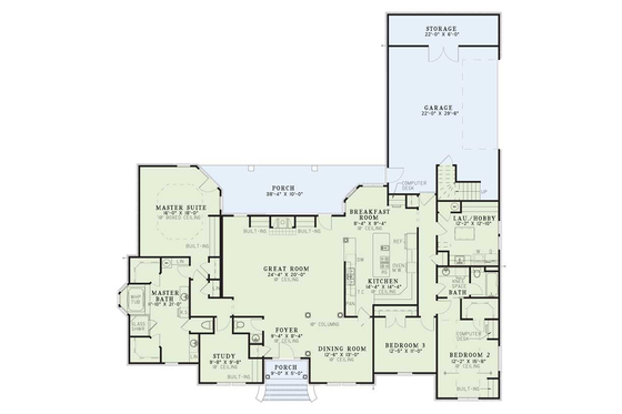 Floor Plan - Main Floor for European House Plan #17-1039 - 3 bed, 2.5 bath
