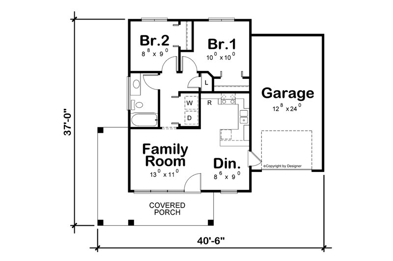 Architectural House Design - Floor Plan - Main Floor for Modern House Plan #20-2562 - 2 bed, 1 bath