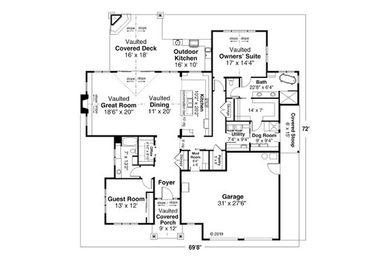 Floor Plan - Main Floor for Craftsman House Plan #124-1256 - 2 bed, 2 bath