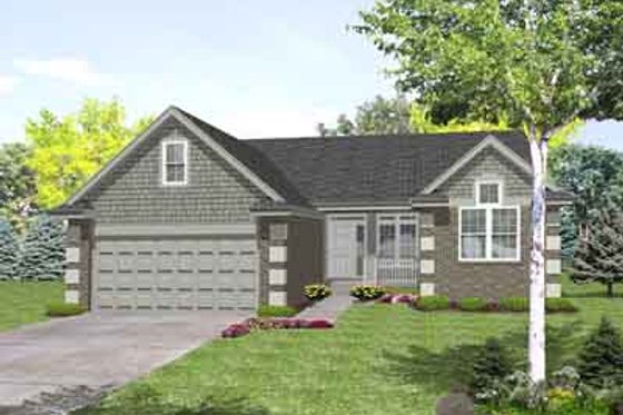 Exterior - Front Elevation for Ranch House Plan #50-251 - 3 bed, 2.5 bath