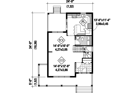 Floor Plan - Main Floor for Country House Plan #25-4338 - 3 bed, 1 bath