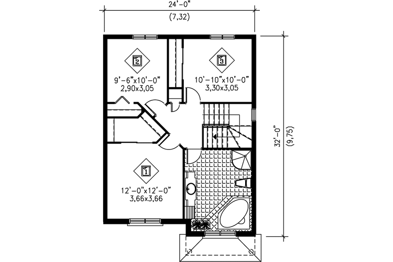 House Plan Design - Floor Plan - Upper Floor for European House Plan #25-271 - 3 bed, 1.5 bath