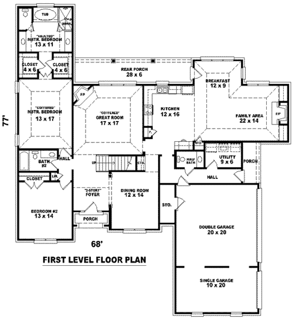 Floor Plan - Main Floor for Traditional House Plan #81-1206 - 4 bed, 3.5 bath