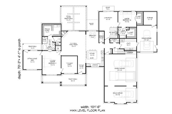 Floor Plan - Main Floor for Traditional House Plan #932-530 - 4 bed, 3.5 bath