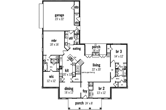 Floor Plan - Main Floor for Mediterranean House Plan #45-241 - 3 bed, 3 bath