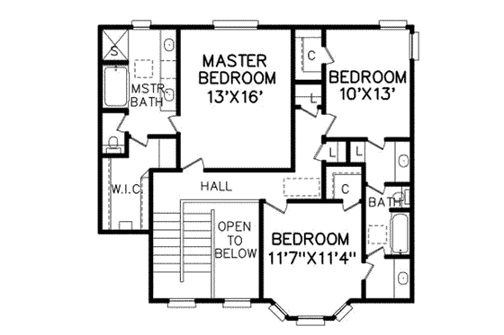 Floor Plan - Upper Floor for Traditional House Plan #65-248 - 3 bed, 2.5 bath