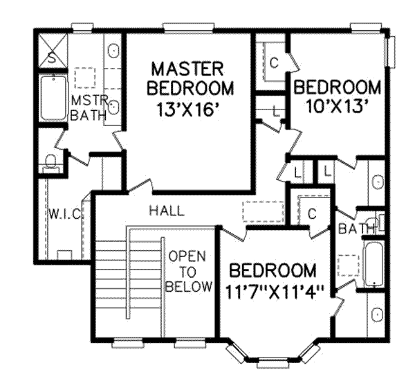 Floor Plan - Upper Floor for Traditional House Plan #65-248 - 3 bed, 2.5 bath