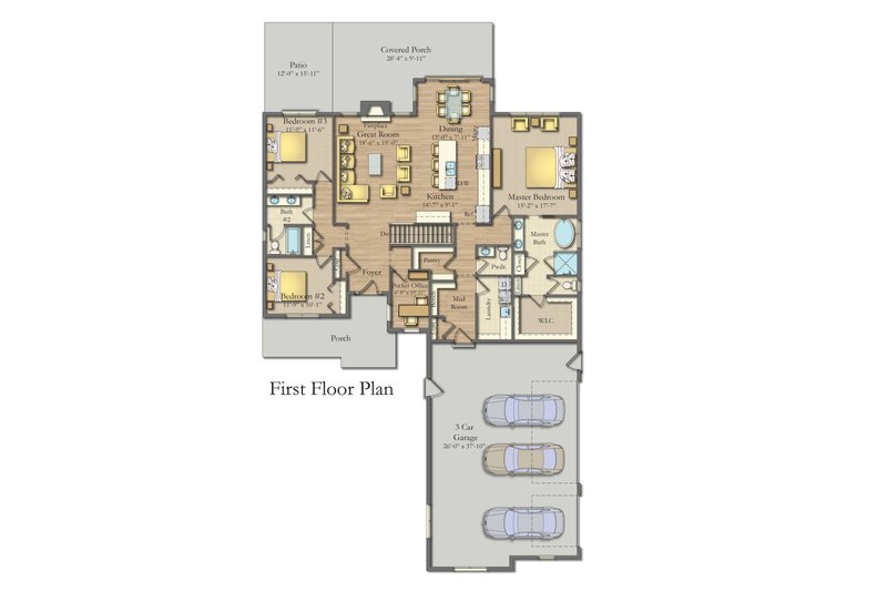 House Plan Design - Floor Plan - Main Floor for Ranch House Plan #1057-36 - 3 bed, 2.5 bath
