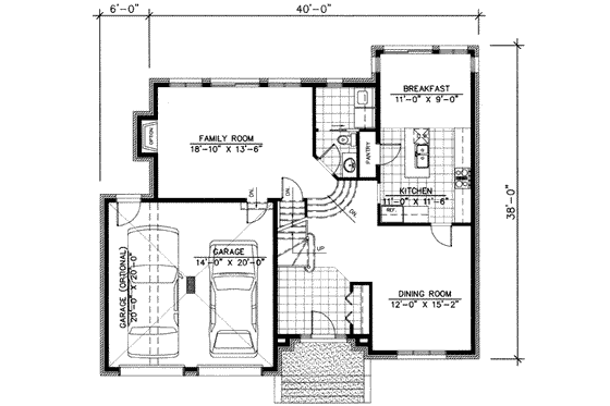 Floor Plan - Main Floor for European House Plan #138-154 - 3 bed, 1.5 bath