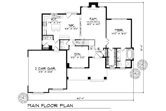 Floor Plan - Main Floor for Traditional House Plan #70-297 - 3 bed, 2.5 bath