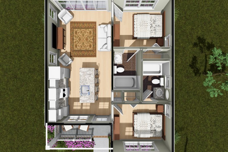 Home Plan - Exterior - Front Elevation 3 for Cottage House Plan #513-2480 - 2 bed, 2 bath