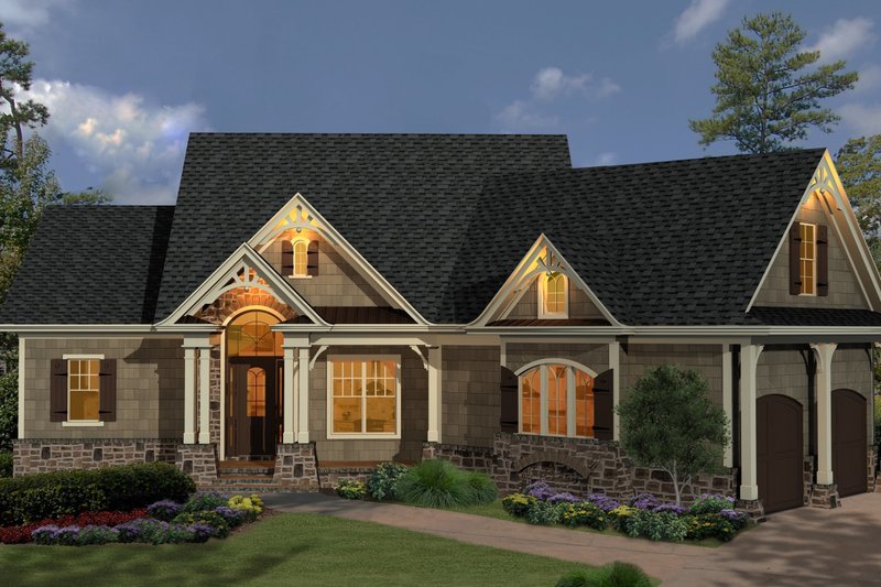 Architectural House Design - Craftsman Exterior - Front Elevation Plan #54-494