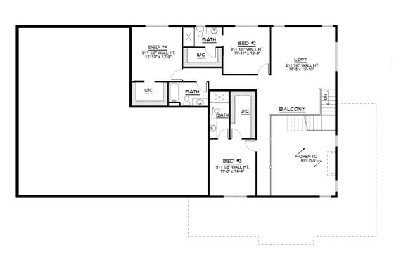 Floor Plan - Upper Floor for Barndominium House Plan #1064-221 - 4 bed, 4.5 bath