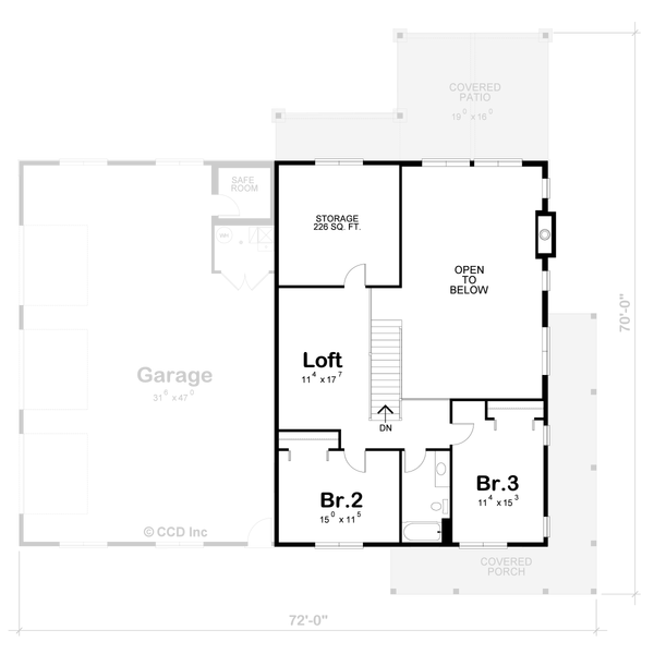 House Blueprint - Floor Plan - Upper Floor for Barndominium House Plan #20-2624 - 3 bed, 2.5 bath