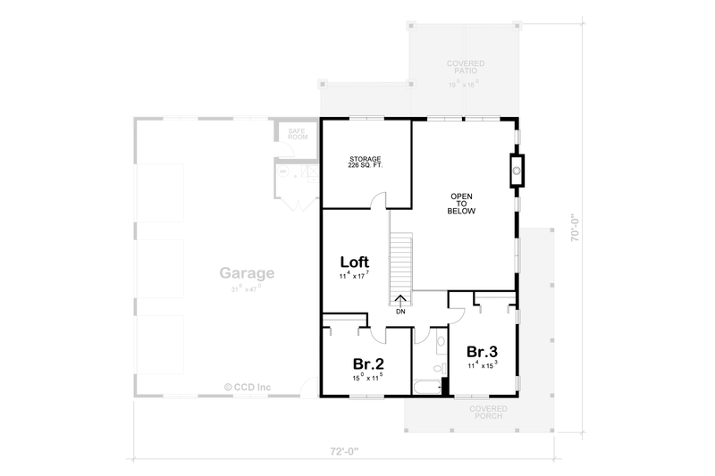 House Blueprint - Floor Plan - Upper Floor for Barndominium House Plan #20-2624 - 3 bed, 2.5 bath