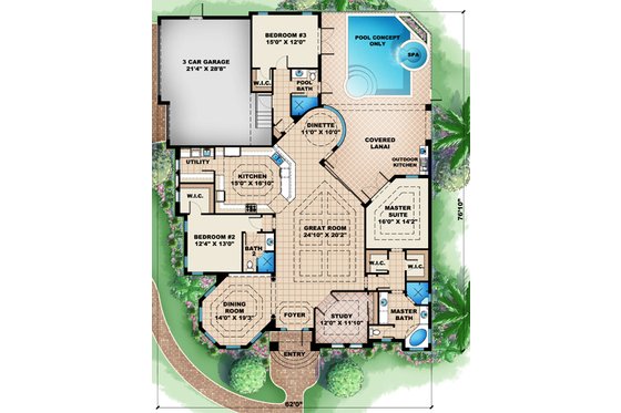Floor Plan - Main Floor for European House Plan #27-440 - 3 bed, 3 bath