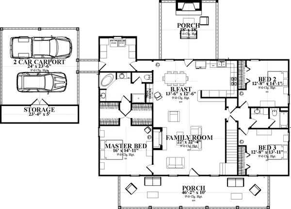 Home Plan - Ranch Floor Plan - Main Floor Plan #63-414