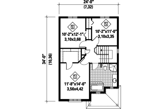 Floor Plan - Upper Floor for Traditional House Plan #25-4473 - 3 bed, 1 bath