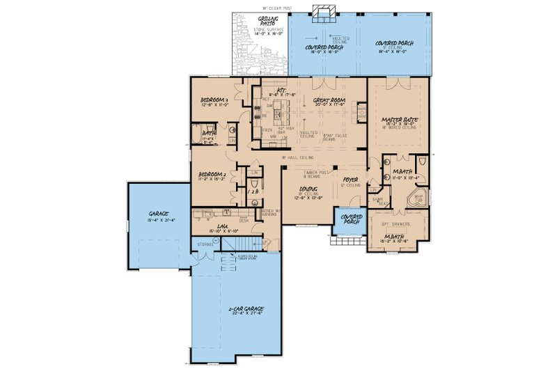 House Blueprint - Floor Plan - Main Floor for European House Plan #17-3369 - 3 bed, 2.5 bath