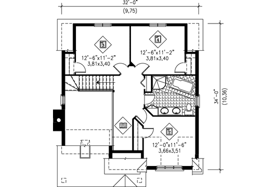 Floor Plan - Upper Floor for Traditional House Plan #25-2016 - 4 bed, 2 bath