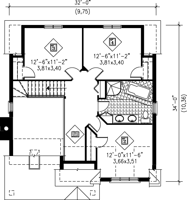 Traditional Floor Plan - Upper Floor Plan #25-2016