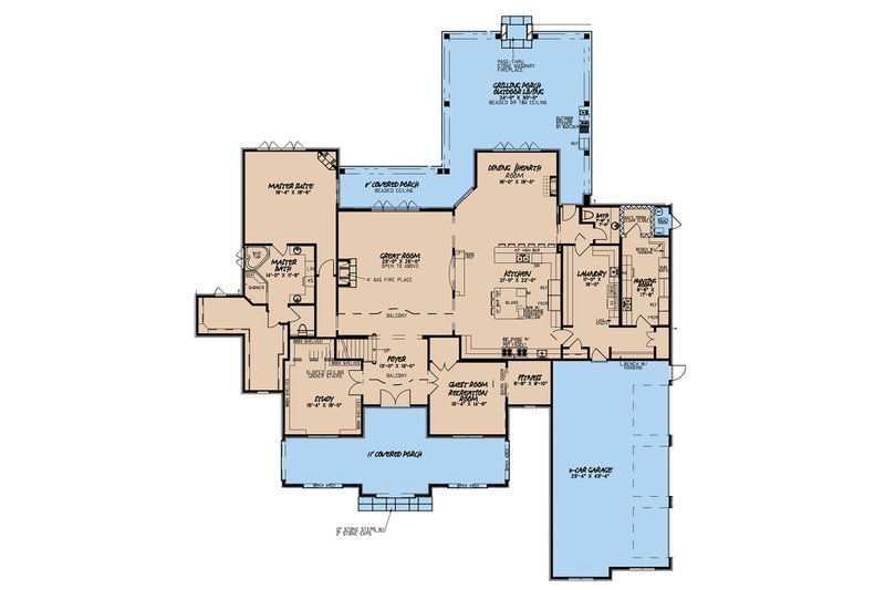 Architectural House Design - Floor Plan - Main Floor for Mediterranean House Plan #923-135 - 5 bed, 4.5 bath