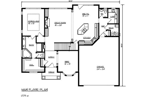 Floor Plan - Main Floor for European House Plan #320-484 - 3 bed, 2.5 bath