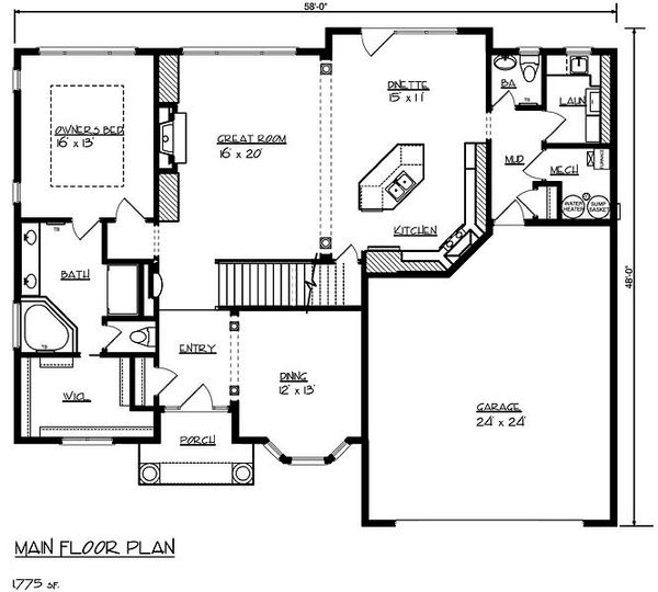 House Plan Design - European Floor Plan - Main Floor Plan #320-484