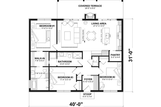 Floor Plan - Main Floor for Cabin House Plan #23-2895 - 3 bed, 2 bath