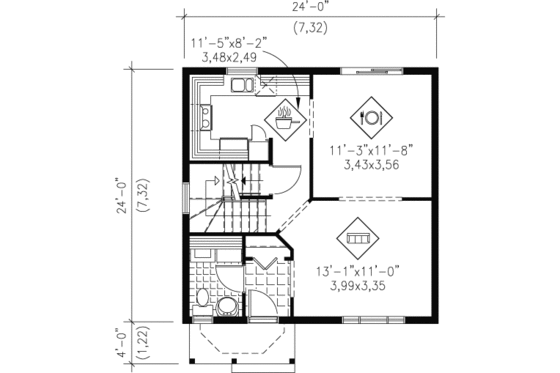 Floor Plan - Main Floor for Farmhouse House Plan #25-4046 - 3 bed, 1.5 bath