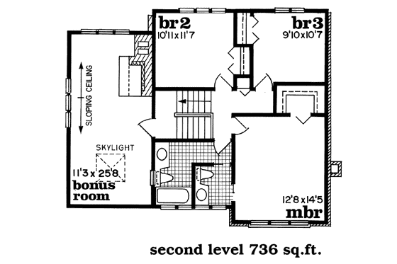 Floor Plan - Upper Floor for European House Plan #47-449 - 3 bed, 3 bath
