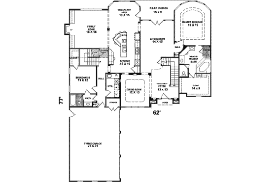Floor Plan - Main Floor for Traditional House Plan #81-590 - 4 bed, 3 bath