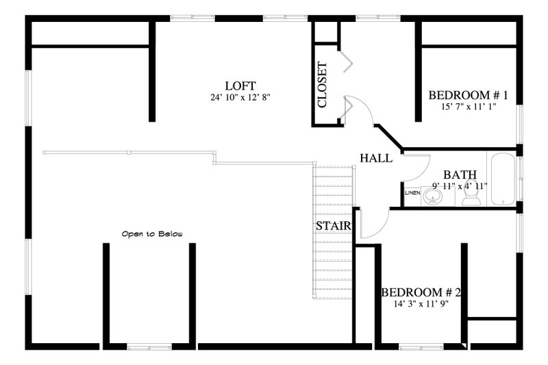 House Blueprint - Floor Plan - Upper Floor for Cabin House Plan #1060-190 - 4 bed, 2.5 bath