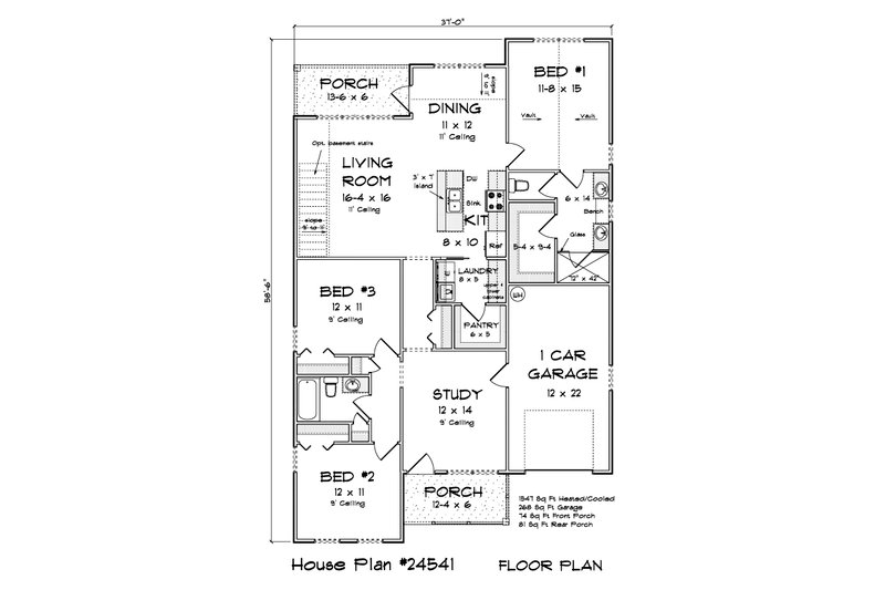 Home Plan - Floor Plan - Main Floor for Cottage House Plan #513-2334 - 3 bed, 2 bath