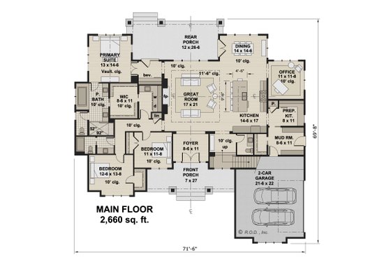 Floor Plan - Main Floor for Farmhouse House Plan #51-1232 - 3 bed, 2.5 bath