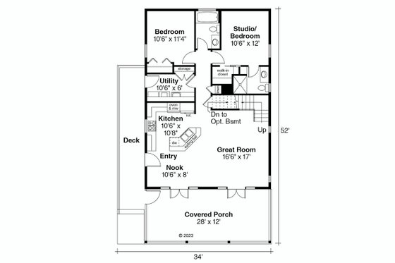 Floor Plan - Main Floor for Cottage House Plan #124-916 - 2 bed, 2 bath