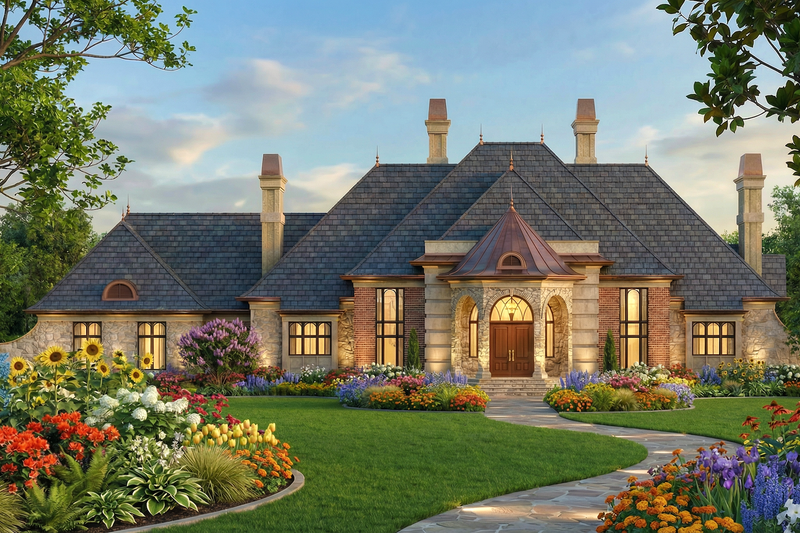 House Blueprint - Exterior - Front Elevation 4 for European House Plan #119-196 - 4 bed, 4 bath