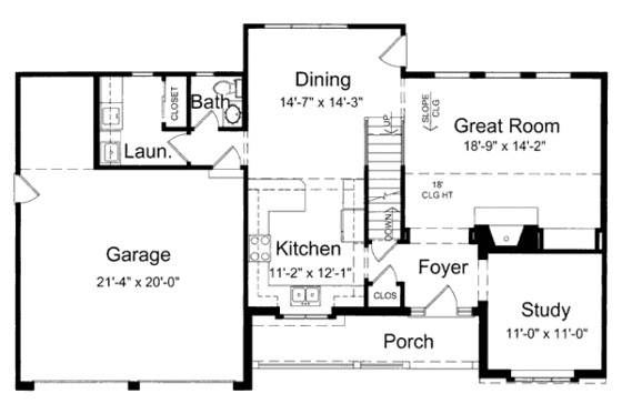 Floor Plan - Main Floor for Traditional House Plan #46-417 - 4 bed, 2.5 bath