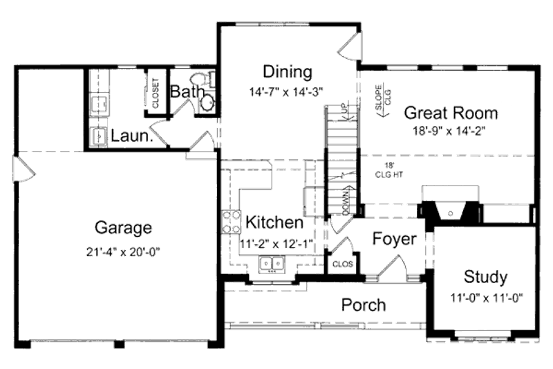 Home Plan - Floor Plan - Main Floor for Traditional House Plan #46-417 - 4 bed, 2.5 bath