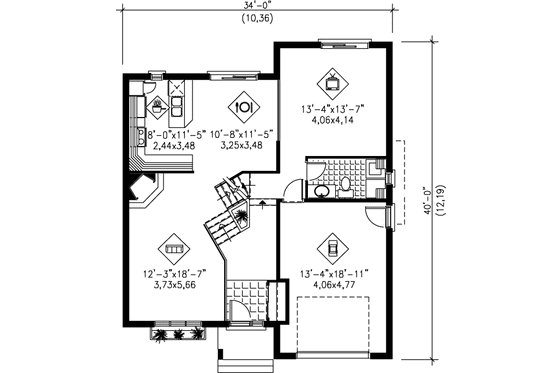 Floor Plan - Main Floor for Modern House Plan #25-341 - 2 bed, 1.5 bath
