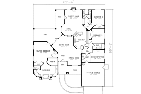 Floor Plan - Main Floor for Adobe / Southwestern House Plan #1-582 - 1 bed, 3 bath