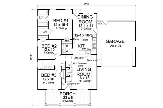 Floor Plan - Main Floor for Cottage House Plan #513-2093 - 3 bed, 2 bath