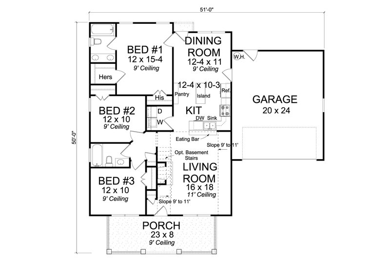Dream House Plan - Floor Plan - Main Floor for Cottage House Plan #513-2093 - 3 bed, 2 bath
