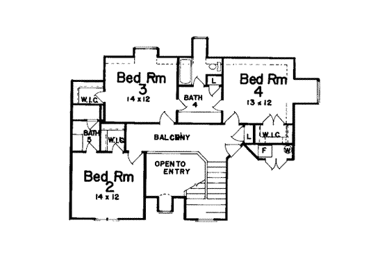 Floor Plan - Upper Floor for European House Plan #52-129 - 4 bed, 5 bath