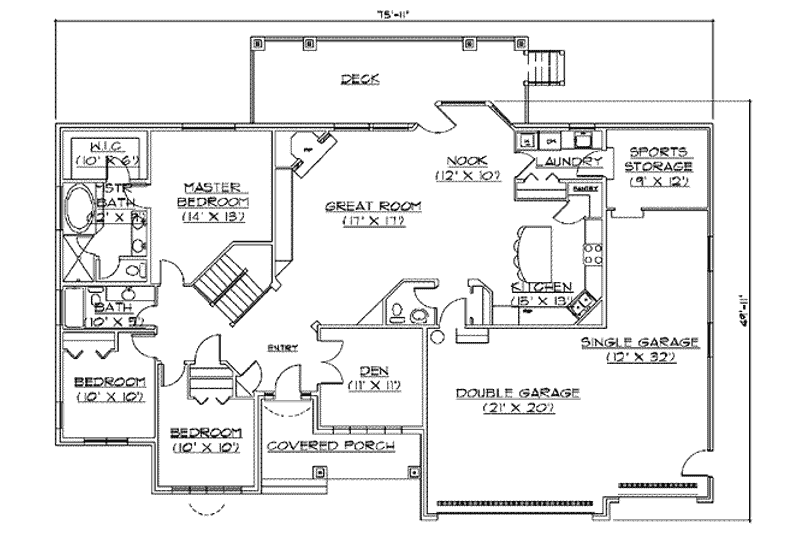 Dream House Plan - Floor Plan - Main Floor for Traditional House Plan #5-129 - 4 bed, 2.5 bath