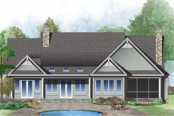 Exterior - Rear Elevation for Country House Plan #929-1026 - 4 bed, 3 bath