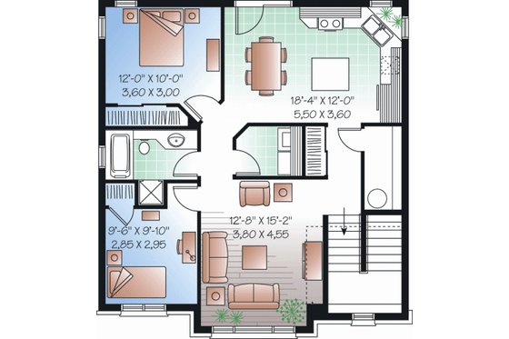Floor Plan - Upper Floor for Traditional House Plan #23-2196 - 2 bed, 1 bath