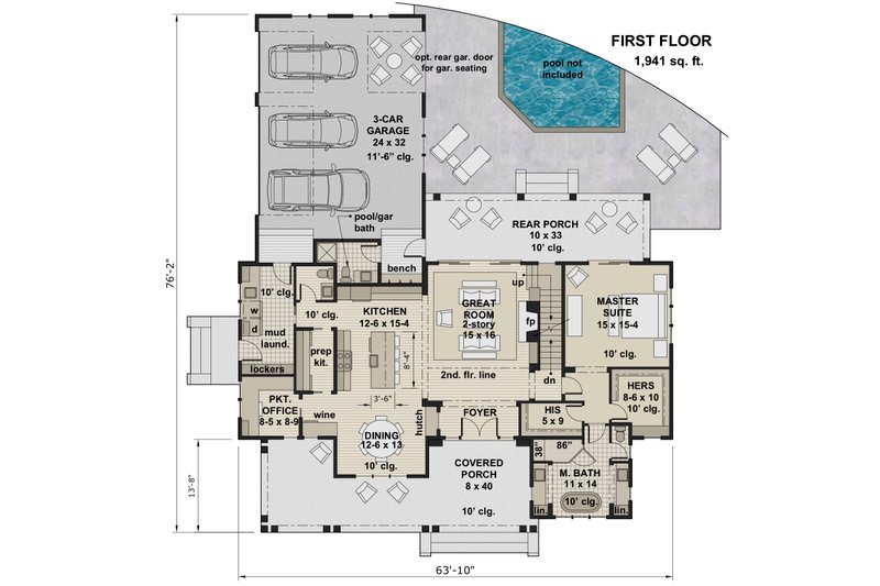 Architectural House Design - Floor Plan - Main Floor for Farmhouse House Plan #51-1154 - 4 bed, 4.5 bath