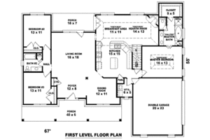 Floor Plan - Main Floor for Southern House Plan #81-1107 - 3 bed, 2 bath