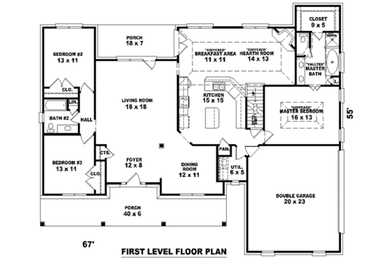 Floor Plan - Main Floor for Southern House Plan #81-1107 - 3 bed, 2 bath